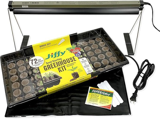 Ferry Morse Your Complete Indoor Seed Starting Kit Including Heat Mat, T5 Grow Light Fixture, and 72 Cell 36mm Pellet Seed Starter Greenhouse Kit