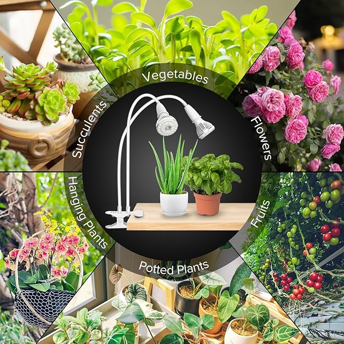 Grow Lights for Indoor Plants, LED 30 W Full Spectrum Bulb Replaceable Plant Light, 450 W Equivalent Clip on Grow Light with Optical Lens for Indoor Growing, Lifetime Free Bulb Replacement