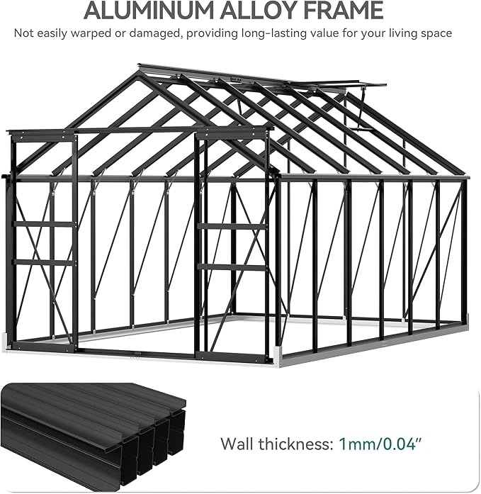 YITAHOME 12x8FT Polycarbonate Greenhouse Large Heavy Duty Green Houses Outdoor Aluminum Greenhouses with Sliding Doors Vent Window Walk-in Greenhouse for Garden Backyard, Black