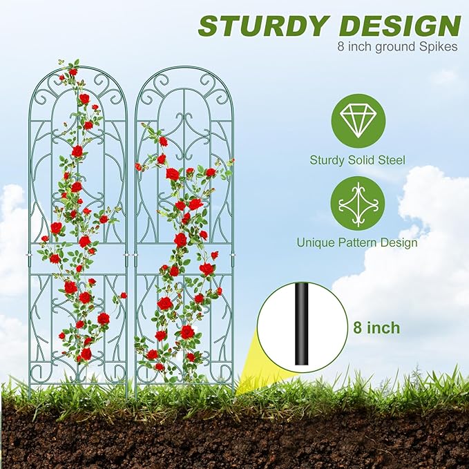 4 Pack 59x16in Metal Garden Trellis for Climbing Plants,Green Large Trellis for Climbing Plants Outdoor, Roses, Vegetables Vines Flowers Support, Large Decorative Outdoor Trellis