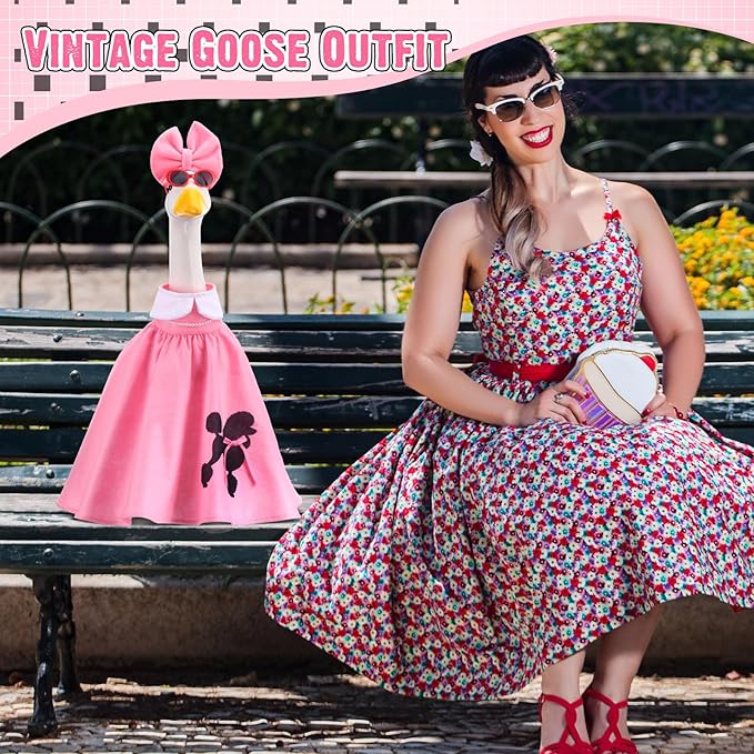 Outus Halloween 50s Goose Outfits Funny Poodle Skirt for Porch Goose 23 Inch Holiday Lawn Geese Cloth for Halloween 50s Vintage Party Yard Garden Outdoor Decoration