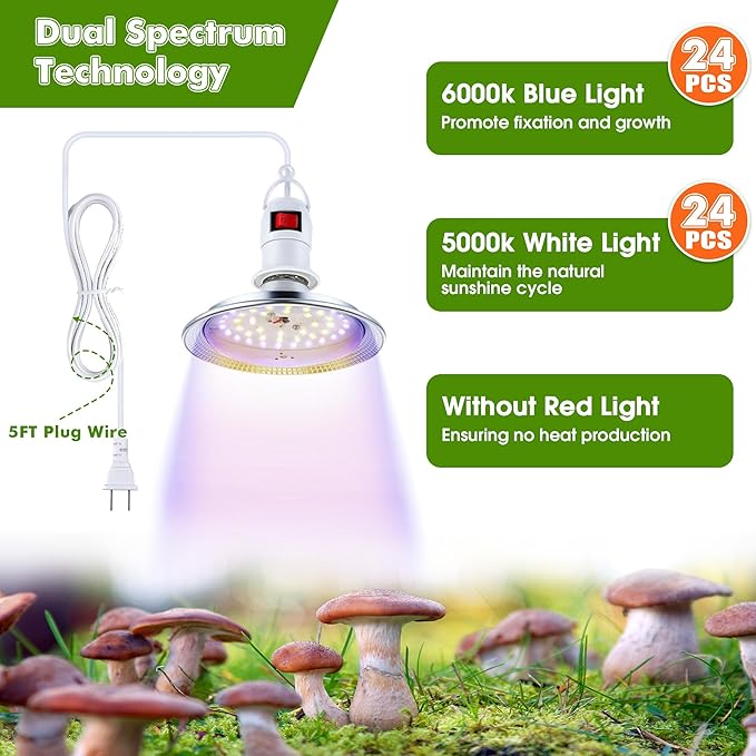 Meonum Mushroom Grow Tent and LED Growing Light Kit, 30 x 20 x 20 Inch Portable Large Still Air Box, Mycology Mushroom Growing Kit, Indoor Propagation Stations with 48 LED Mushroom Grow Lamp(Black)
