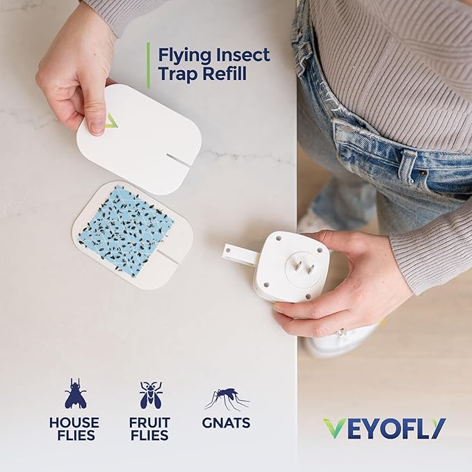 VEYOFLY Fly Trap Indoor Refill, Fruit Fly Traps for Indoors, Gnat Traps for House, Fly Catcher, Fly Trap, Plug in Catch for Fruit Flies, Moths, Gnats, Mosquito Trap (Pack of 10 Refills)
