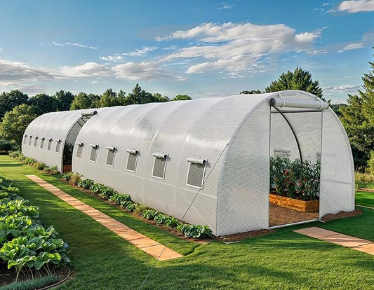 YITAHOME 44x10x7ft Greenhouse Extra Large Heavy Duty 4 Zipper Doors Outdoor Greenhouses 24 Windows Walk in Tunnel Green House Plant Gardening Upgraded Galvanized Steel Frame for Garden, White