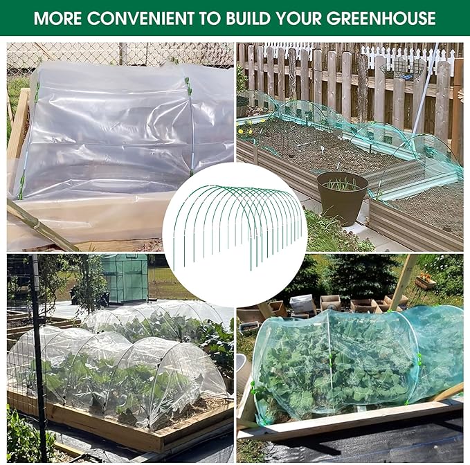 72Pcs Garden Hoops for Raised Beds, 12 Sets of 8Ft Greenhouse Hoops Grow Tunnel, Rust-Free Fiberglass Garden Hoops Frame, DIY Plant Support Garden Stakes for Netting Row Cover Shade Cloth
