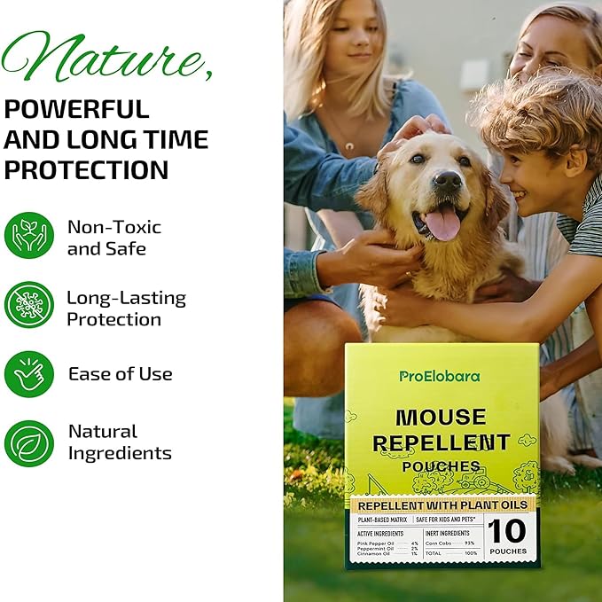 Mouse Repellent Pouches with Peppermint Oil: Natural Rodent Repellent Indoor to Get Rid of Rats, Mice, Squirrels - Safe for Pets and Kids, Rat Repellents for House, Car, Outdoor