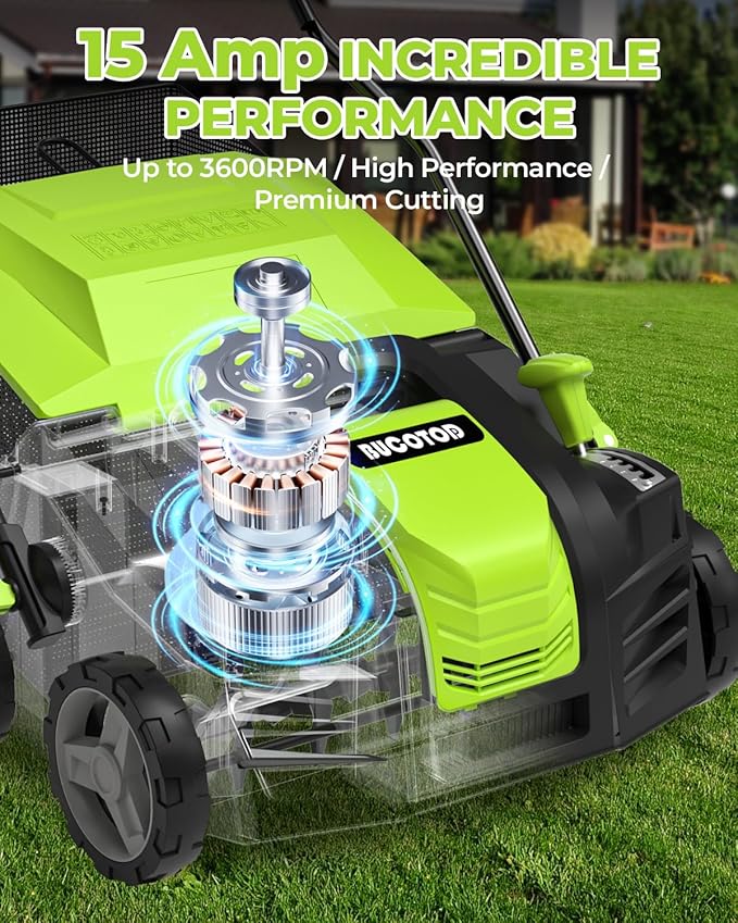 2-in-1 16-Inch Dethatcher & Scarifier Electric Corded, 15 Amp Copper Motor, Electric Lawn Dethatcher with 5-Position Depth Adjustment, 14.5 gal Thatch Bag,Walk Behind for Yard Lawn Garden Care