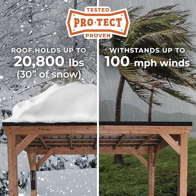 Backyard Discovery Kingsport 20' x 20' Cedar Wood Outdoor Carport Garage with Heavy-Duty Galvanized Steel Slope Roof, Snow Support, Wind Resistance, PowerPort, Shelter to Protect Cars, Boats, Trucks