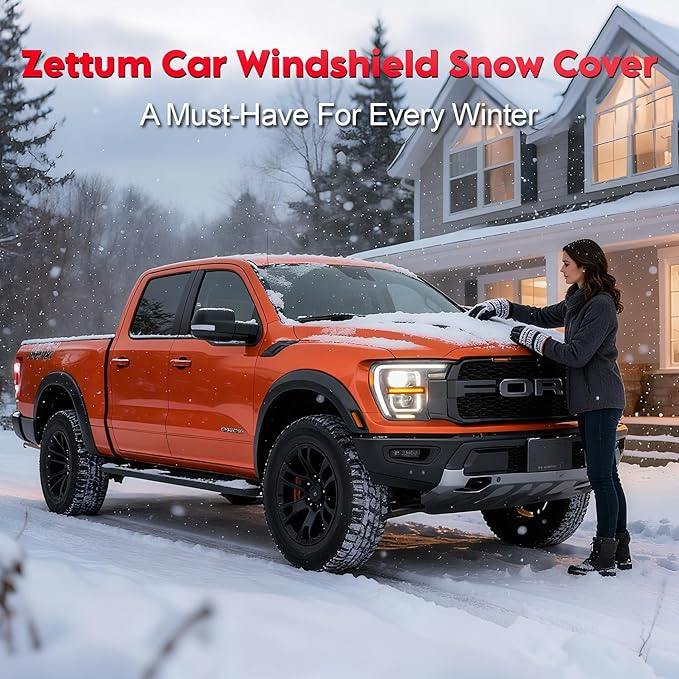 Zettum Car Windshield Cover for Ice and Snow - 600D Windshield Snow Cover with Side Mirror Cover Heavy Duty, Standard Winter Frost Hail Protector for Most Car, Truck, SUV, Van and MPV (70 x 50 Inch)