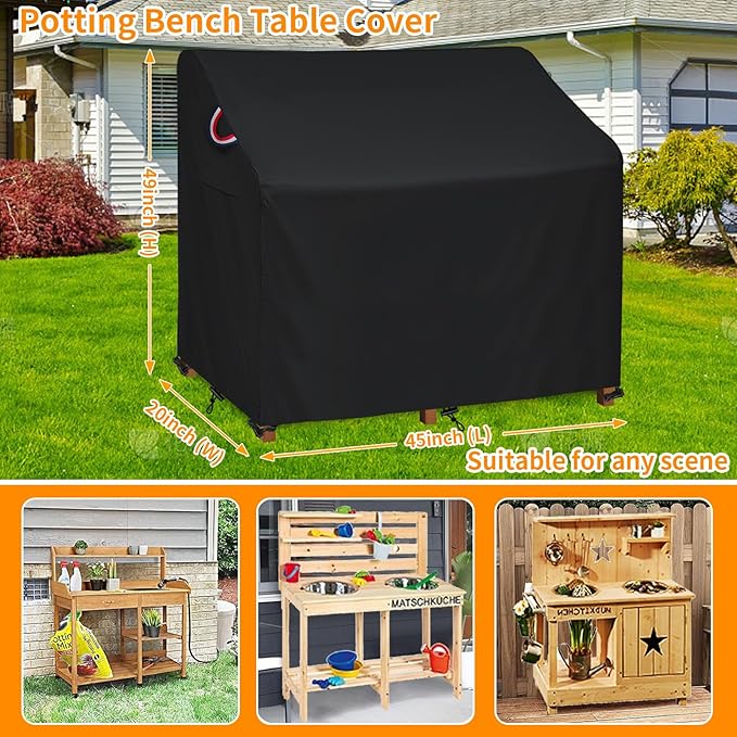 Outdoor Garden Potting Bench Table Cover for Outdoor Garden Potting Bench Table Weather-resistant Waterproof Outside Potting Benches Cover 45"x20"x49" Anti fading Windproof Potting Table Covers(Black)