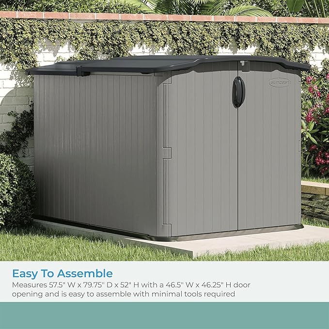 Suncast Glidetop Horizontal Outdoor Storage Shed with Pad-Lockable Sliding Lid and Doors, All-Weather Shed for Yard Storage, 57.5" W x 79.75" D x 52" H, Made in The USA
