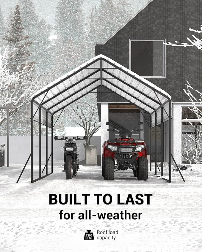 13x16x7.3 FT Metal Carport with Heavy Duty Frame, Galvanized Steel Roof & Enhanced Base Heavy Duty Car Ports for All-Weather Car Garage Shelter for Car, Truck, Pickup, SUV, Tractor, and Boat
