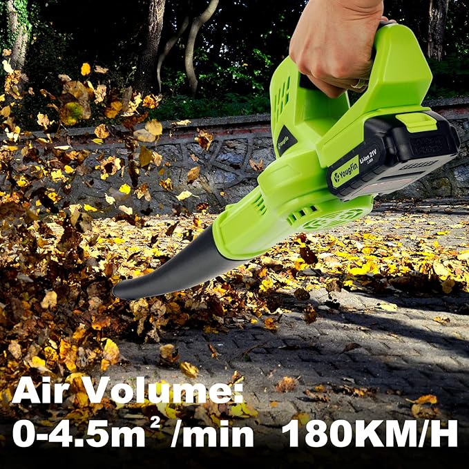 YOUGFIN Leaf Blower Cordless with Battery and Charger, 160CFM Battery Powered Electric Blowers for Lawn Care, 6 Speed Mode Small Rechargeable Leaf Blower Lightweight for Seniors (21V)