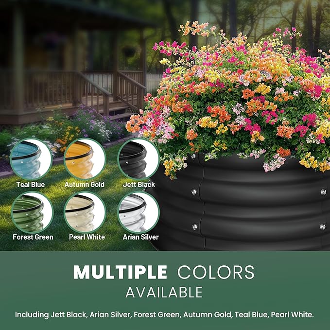 Round Galvanized Raised Garden Bed Kit, 2 x 2 x 1ft Jett Black Galvanized Garden Boxes, Outdoor for Vegetables