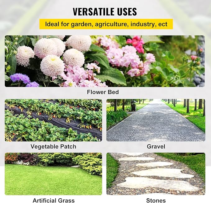 Happybuy 6FTx300FT Premium Weed Barrier Landscape Fabric Heavy Duty 3OZ, Woven Weed Control Fabric, Good Permeability for Weed Block Gardening Mat, Driveway Fabric, Landscaping Fabric, Ground Cover