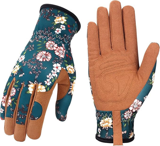Bamllum Leather Gardening Gloves for Women - Working Gloves for Weeding, Digging, Planting, Raking and Pruning