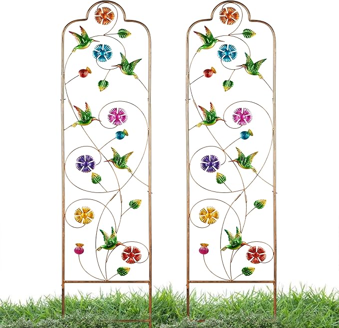 60”Trellis for Climbing Plants,1Pack Outdoor Garden Trellis Metal with Colorful Hummingbird Ideal for Climbing Plants Outdoor Decorative Metal Trellis for Your Garden,Gifts for Mom