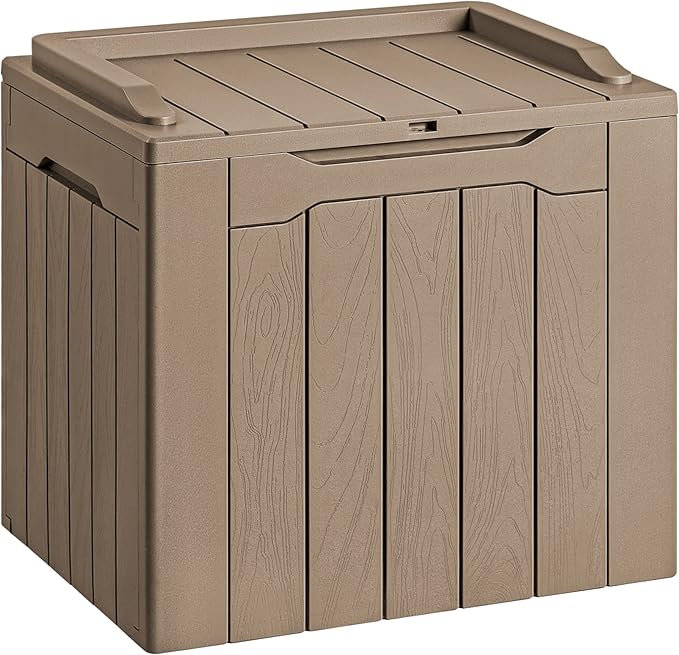 Devoko 30 Gallon Resin Deck Box Outdoor Indoor Waterproof Storage Box for Patio Furniture Pool Accessories Storage for Cushion Garden Tools (30 Gallon, Light Brown)