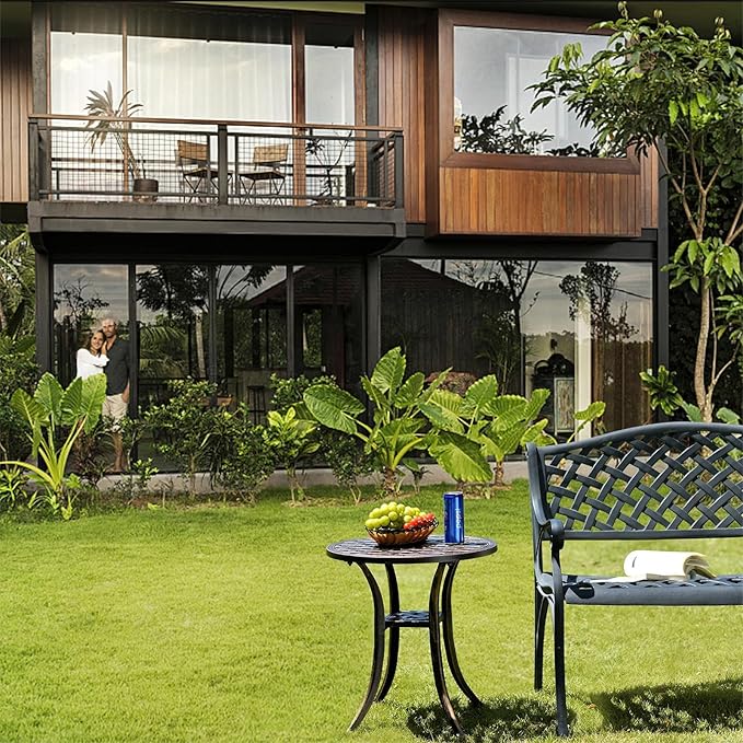 Outdoor 19" Cast Aluminum Round Side Table End Table for Patio, Backyard, Pool, Indoor Companion, Easy Maintenance and Weather Resistant, Bronze