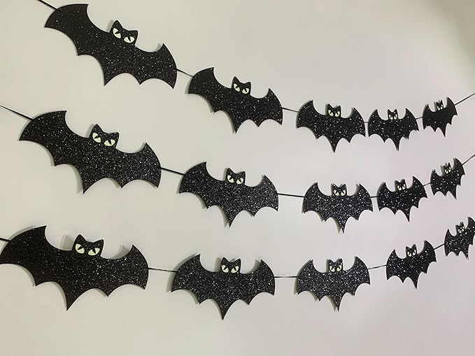 Halloween decorations - Glow Eyes Bats Banner for Halloween Bats Decor (Pre-Strung)