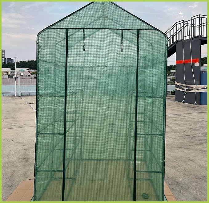 Portable Greenhouse for Outdoors | Walk in Greenhouses Heavy Duty with Durable PE Plant Cover with 3 Tiers of 12 Shelves | Gardening Plant House with Roll-up Zipper Door - 57*57*77 Inches