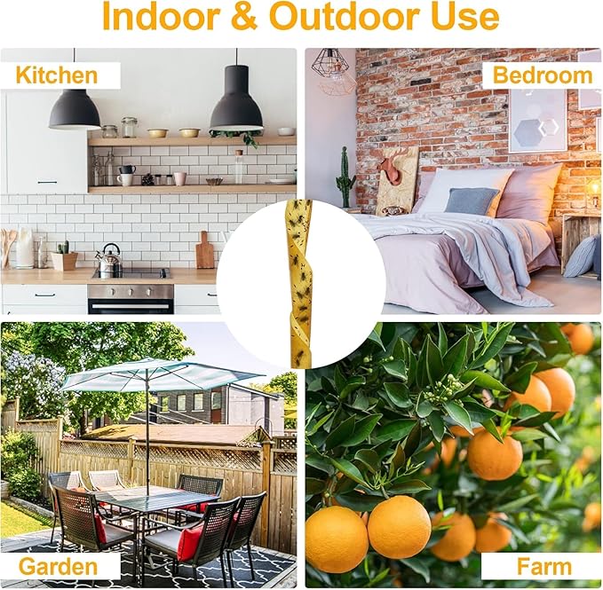 24 Pack Fly Strips Ribbon Sticky Indoor Outdoor Hanging, Fruit Fly Traps Outdoor Fly Paper Indoor, Gnat Flies Tape Catcher for Home