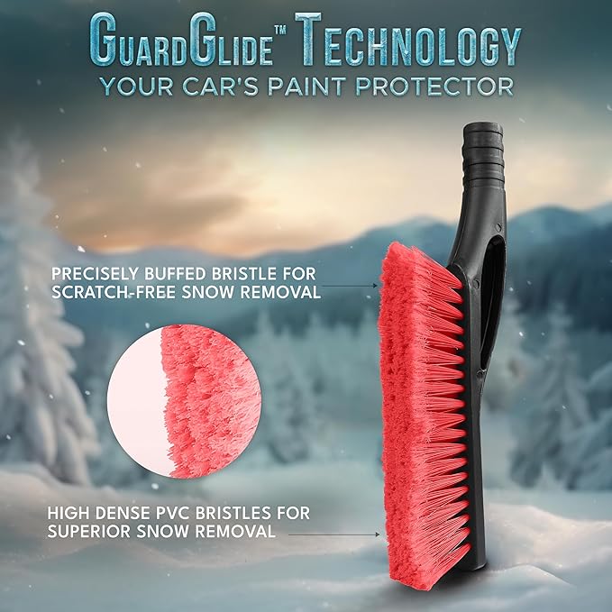 EcoNour 27" Car Snow Brush and Ice Scrapers for Car Windshield (Red- 2 Pack) | Scratch Free Bristle Head Snow Brush & Tough Window Snow Scraper with Aluminium Body