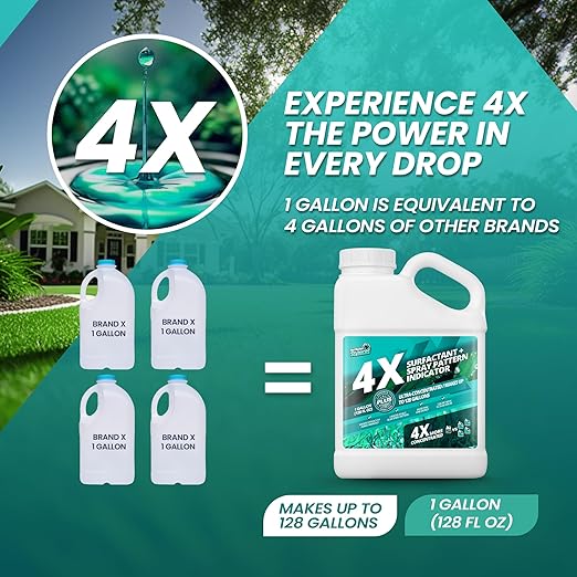 1 Gallon 4X Spray Pattern Indicator Dye + Surfactant, Makes 128 Gallons of Wetting Agent for Lawn & Turf Mark - Effective Spray Indicator, Liquid Blue Dye for Marking Turf, Easy to Mix & Apply