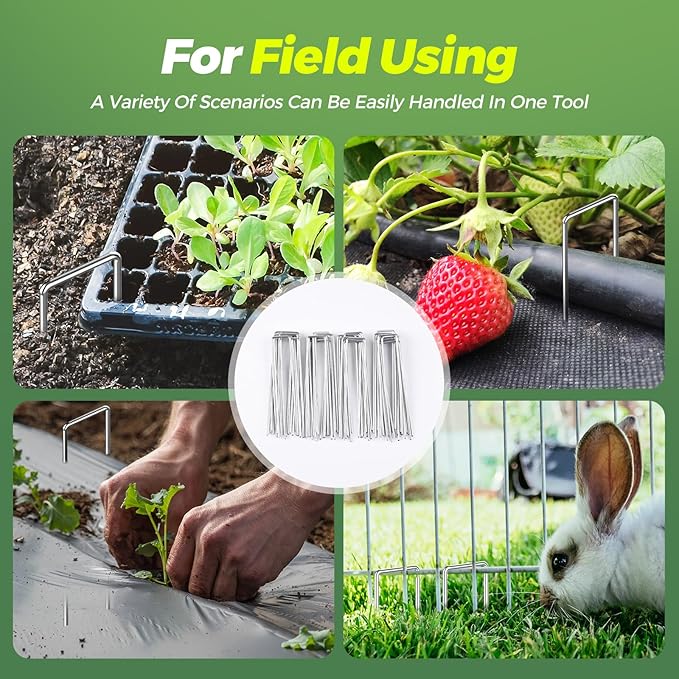 50 Pack Garden Staples,6 Inch 11 Gauge Galvanized U-Shaped Garden Stakes,Heavy-Duty Ground Lawn Stakes for Inflatables,Irrigation Tubing,Holding Fence,Weed Barrier Fabric,Decoration