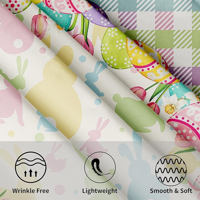 Giwawa Easter Tablecloth Round 60 Inches - Colorful Cute Bunnies Eggs Buffalo Check Plaid Table Cover Washable Stain and Wrinkle Resistant Reusable Table Cloth for Holiday Decor