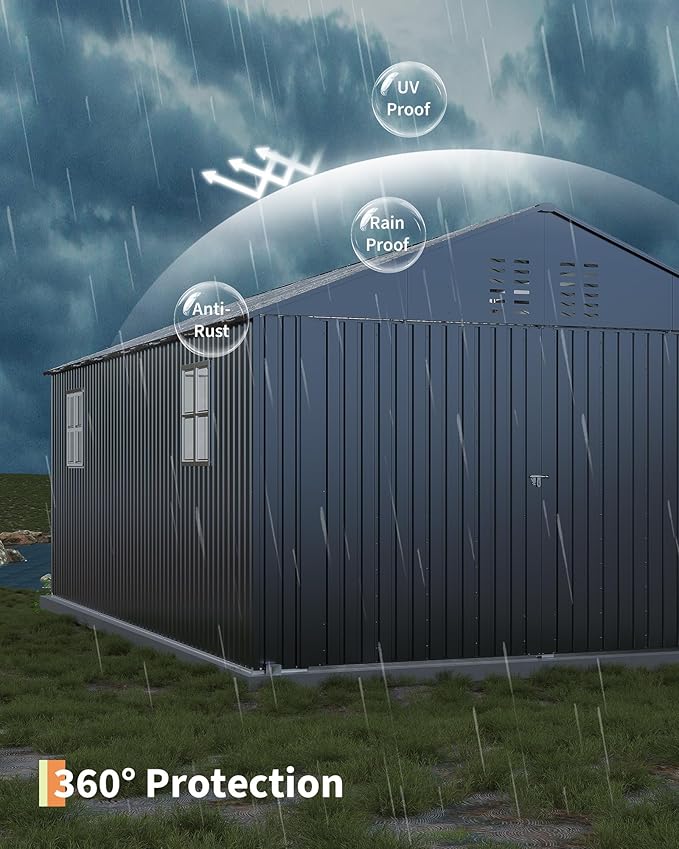 12x20 FT Metal Carport, Enclosed Car Port with Reinforced Frame and Steel Roof for All-Weather Use, Metal Garage Shed for Full-Sized Pickup Trucks