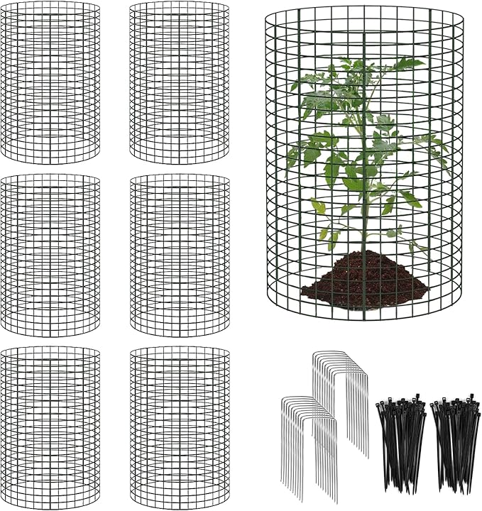 6 Pack 18'' x 12'' Large Wire Plant Protector from Animals, 18 Pcs Metal Plant Cage Chicken Wire Cloche with Ground Stakes and Nylon Tie to Keep Animals Out, Garden Protection Bunny Barricade