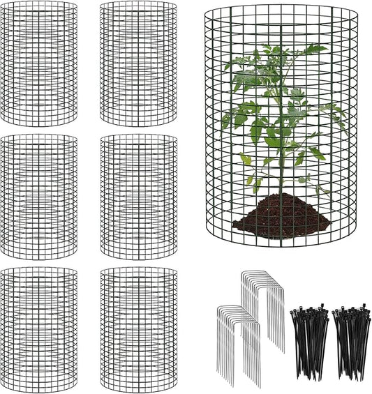6 Pack 18'' x 12'' Large Wire Plant Protector from Animals, 18 Pcs Metal Plant Cage Chicken Wire Cloche with Ground Stakes and Nylon Tie to Keep Animals Out, Garden Protection Bunny Barricade