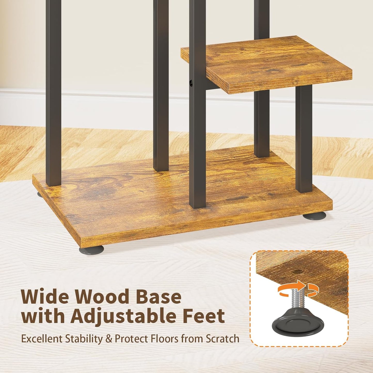 LASZOLA Black 5 Tiered Wood Plant Stand Indoor for Large Heavy Duty Planter, Sturdy Multi Level Corner Vertical Flower Rack for Narrow House, Rustic Tall Orchid Shelving Holder for Decor, Space Saving