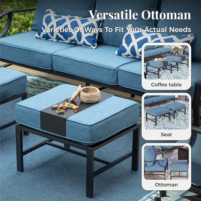 Patio Furniture Set 5 pcs, Outdoor Patio Furniture Set, 3-Seat Sofa, 2 Rocking Chairs, 2 Ottomans and 5.75" Extra Thick Cushions, Conversation Set for Backyard Deck,Navy Blue