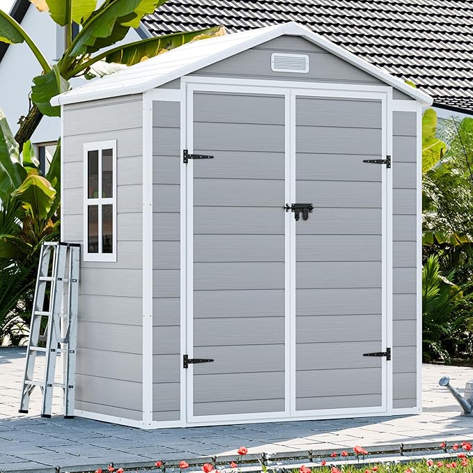 6x3 Shed Resin Outdoor Storage with Floor Included, Waterproof Lockable Small Plastic Garden Tool Shed Cabinet