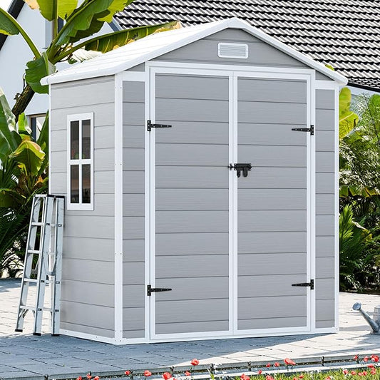 6x3 Shed Resin Outdoor Storage with Floor Included, Waterproof Lockable Small Plastic Garden Tool Shed Cabinet