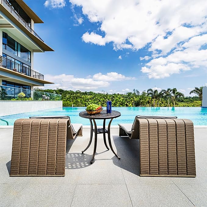 Outdoor 19" Pack of 2 Cast Aluminum Round Side Table for Patio, Backyard, Pool, Easy Maintenance and Weather Resistant (2, Bronze)