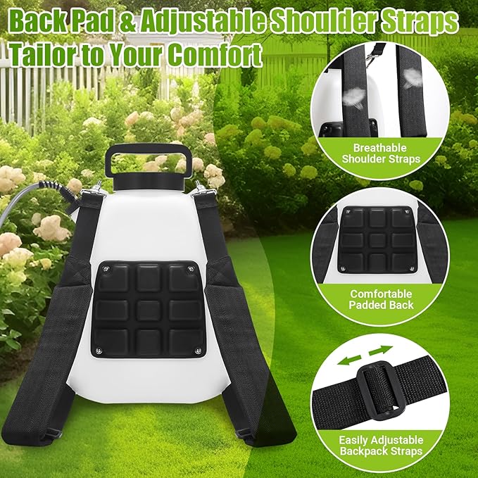 Battery Powered Sprayer 3.2 Gallon,Powerful Electric Sprayer with 5 Mist Nozzles,Rechargeable Handle, 41 in Retractable Wand,Adjustable Shoulder Strap,for Lawn,Gardening,Cleaning