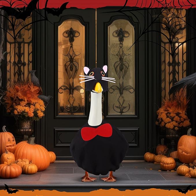 Outus Halloween Goose Outfits Funny Black Cat Outfit for Porch Goose 23inch Lawn Geese Cat Clothes Holiday Costume for Halloween Outdoor Yard Garden Decor