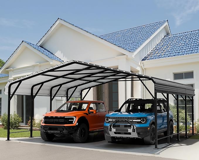 20'x20'x9.7' Metal Carport, Heavy Duty Metal Canopy with Galvanized Steel Roof and Frame, Bass Boat, Trucks, Car and Tractors, 20 * 20