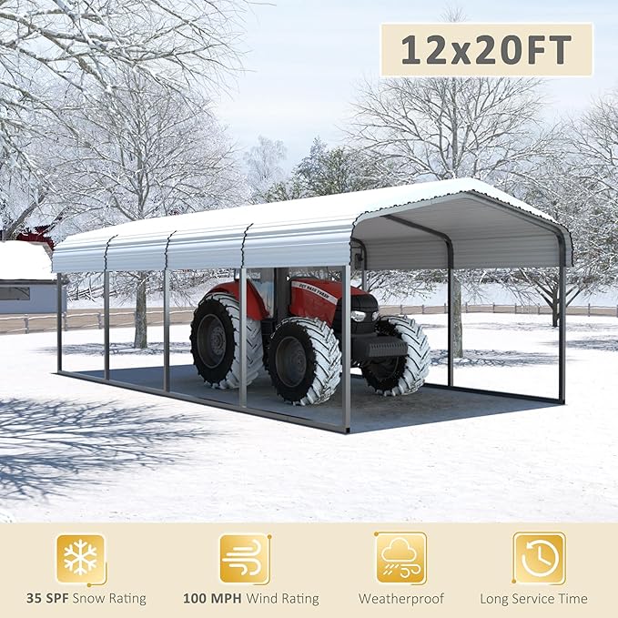 MUPATER 12 x 20 FT Heavy Duty Metal Carport,Garage Car Shelter Shade for Outdoor with Heavier Metal Frame, Carport Canopy with Roof and Bolts for Car, and Boats, Cream White