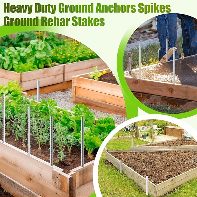 Gisafai 50 Pcs 16 Inch Ground Rebar Stakes Heavy Duty Ground Anchors Steel Plant Support Garden Stake Long Straight Metal Spikes with Chisel Point End for Concrete Timber Garden Plant Tent