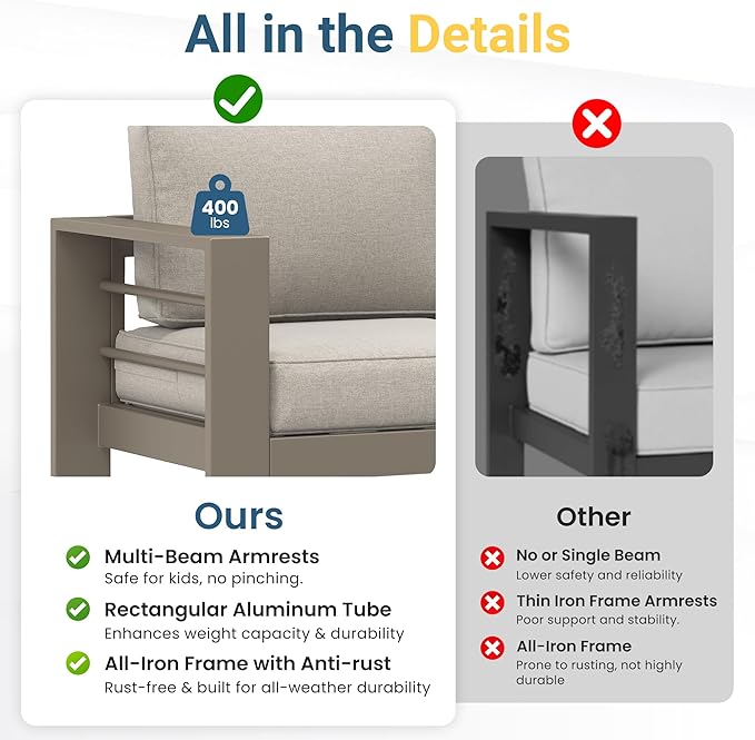 Wisteria Lane 7-Piece Outdoor Patio Furniture Set, Outdoor Sectional Furniture with Upgraded Cushions, Outdoor Conversation Seating Set for Balcony, Garden, Deck, Backyard, Khaki