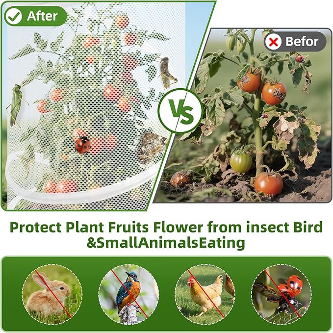 4 Pcs Pop up Plant Covers from Animals, 22.8" x12.6"Round Foldable Plant Covers, Garden Plant Protectors with Stakes for Outdoor Plants (White)