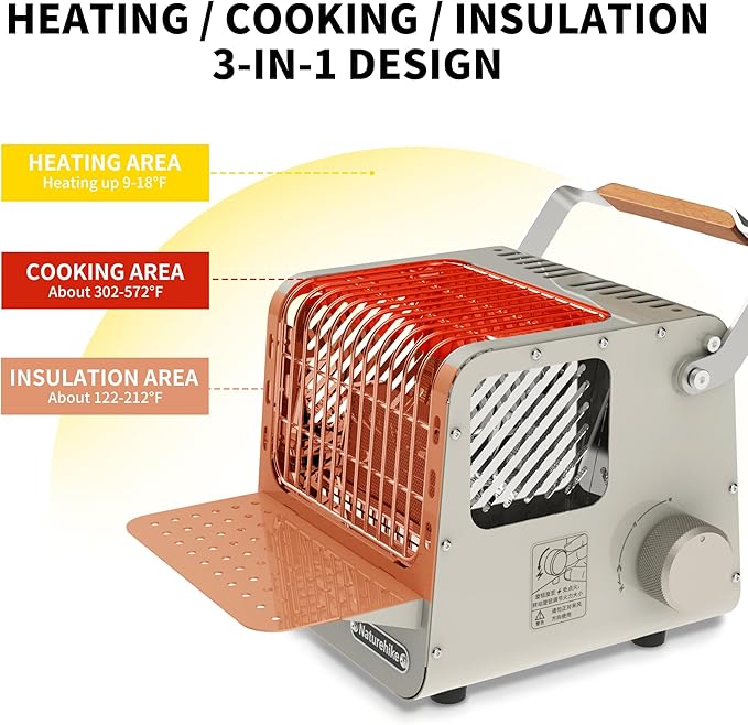 Naturehike Portable 3-in-1 Camping Heater, 3750 BTU Butane Tent Heater with Insulated Shelf & Handle