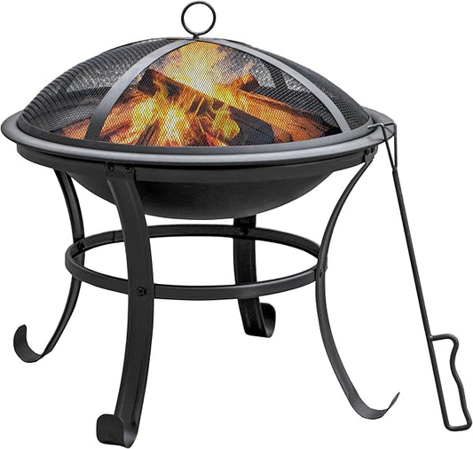 22 in Firepit for Outside Outdoor Small Fire Pit,Durable Firepit with Mesh Lid,Log Grate,and Fire Poker,Fire Pit for Outside Backyard.Deck.Camping and Picnic