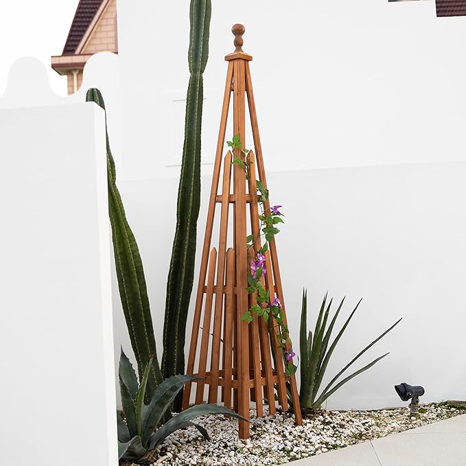 Wooden Obelisk Trellis The Ideal Support for Indoor and Outdoor Gardens, 67.5''H×14.5''W, Perfect for Tomatoes, Cucumbers, and Climbing Plants，Can Also be Used as a Background Decoration