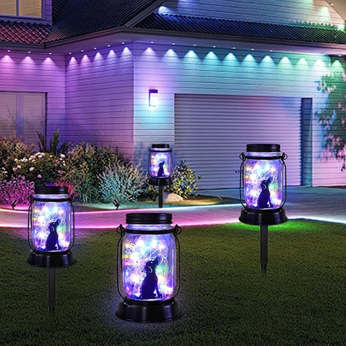 kyoryuger Dog Solar Colorful Lanterns Dog Lover Gifts for Women Men Dog Lovers Gifts Hanging Dog Lanterns with Stake for Yard Lawn Garden Decor Waterproof Dog Lights Torches