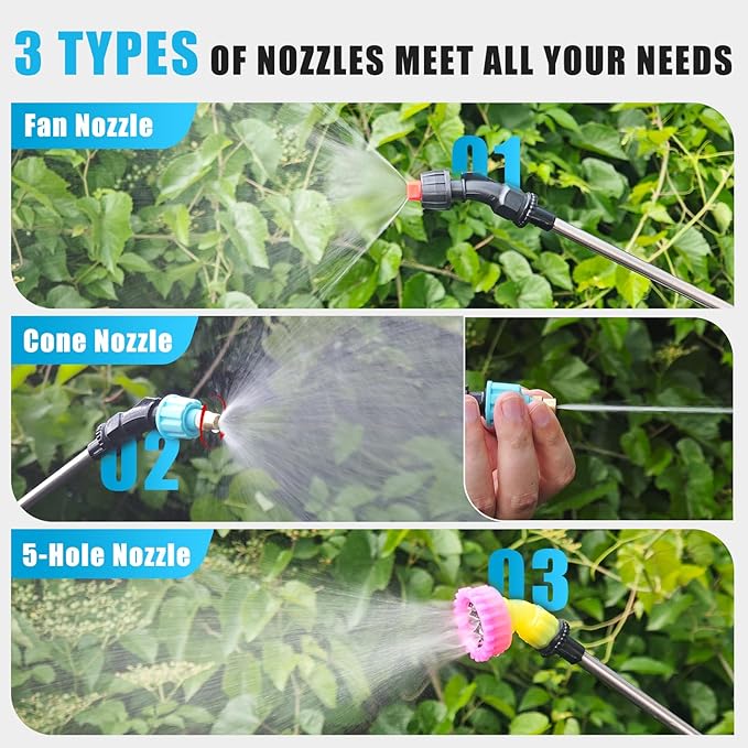 2 Gallon Battery Powered Sprayer, Electric Garden Sprayer, Pump Sprayer with 3 Mist Nozzles & USB Rechargeable Handle & Retractable Wand & Adjustable Strap for Lawn, Garden, Yard (White)